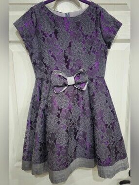 Us Angels Purple and Gray Lace Bow Party Dress
